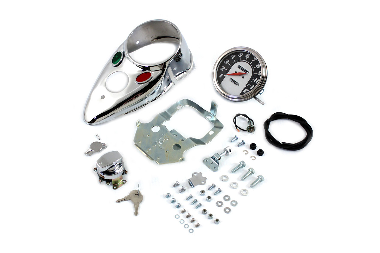 V-Twin - Chrome Cateye Dash Panel Kit with 1:1 Ratio Speedometer