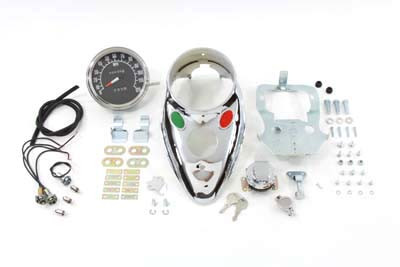 V-Twin - Chrome Cateye Dash Panel Kit with 1:1 Ratio Speedometer