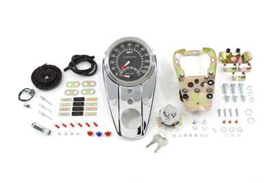 V-Twin - Chrome Three Light Dash Panel Kit with 2:1 Ratio Speedometer