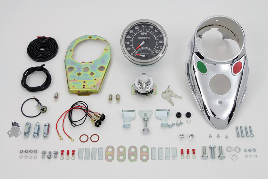 V-Twin - Chrome Cateye Dash Panel Kit with 2:1 Ratio Speedometer