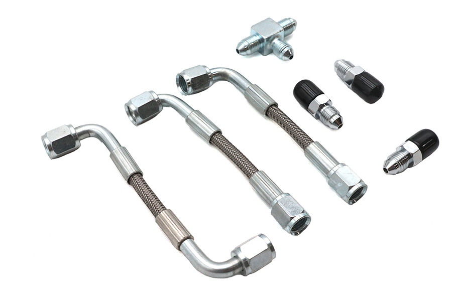 V-Twin #50226 - Bastardo Overhead Valve Oil Line Set Stainless Steel