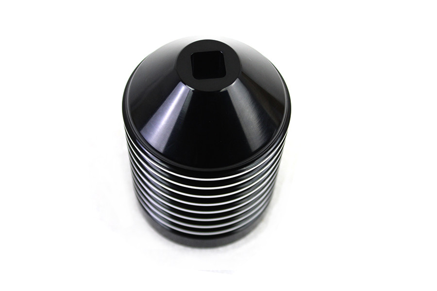 V-Twin #120244 - Finned Black Anodized Oil Filter Kit with Raw Accents