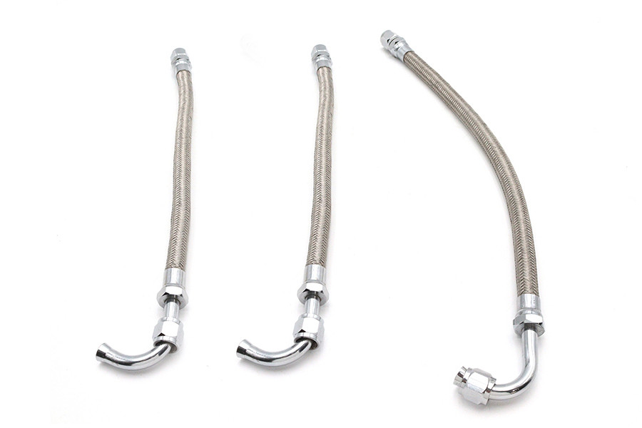 V-Twin #73082 - Big Twin Oil Line Set 3 Piece Stainless Steel