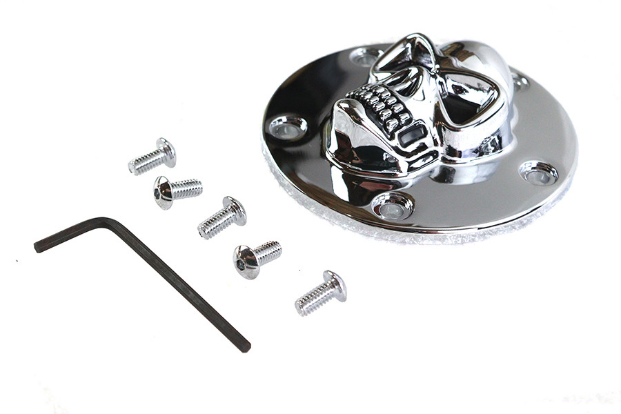 V-Twin #30-0181 - Skull Face Ignition System Cover 5-Hole Chrome