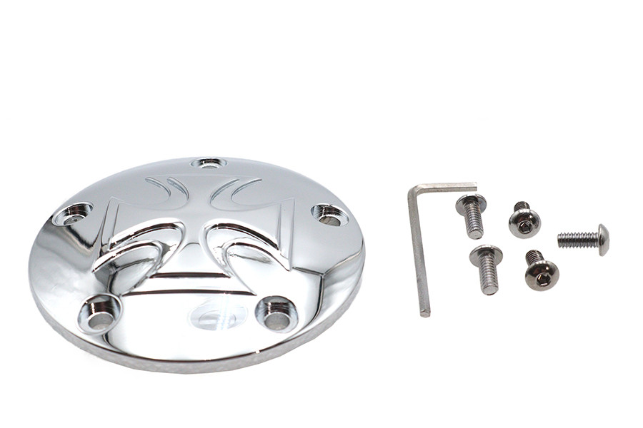 V-Twin #30-0192 - Red Baron Cross Ignition System Cover 5-Hole Chrome