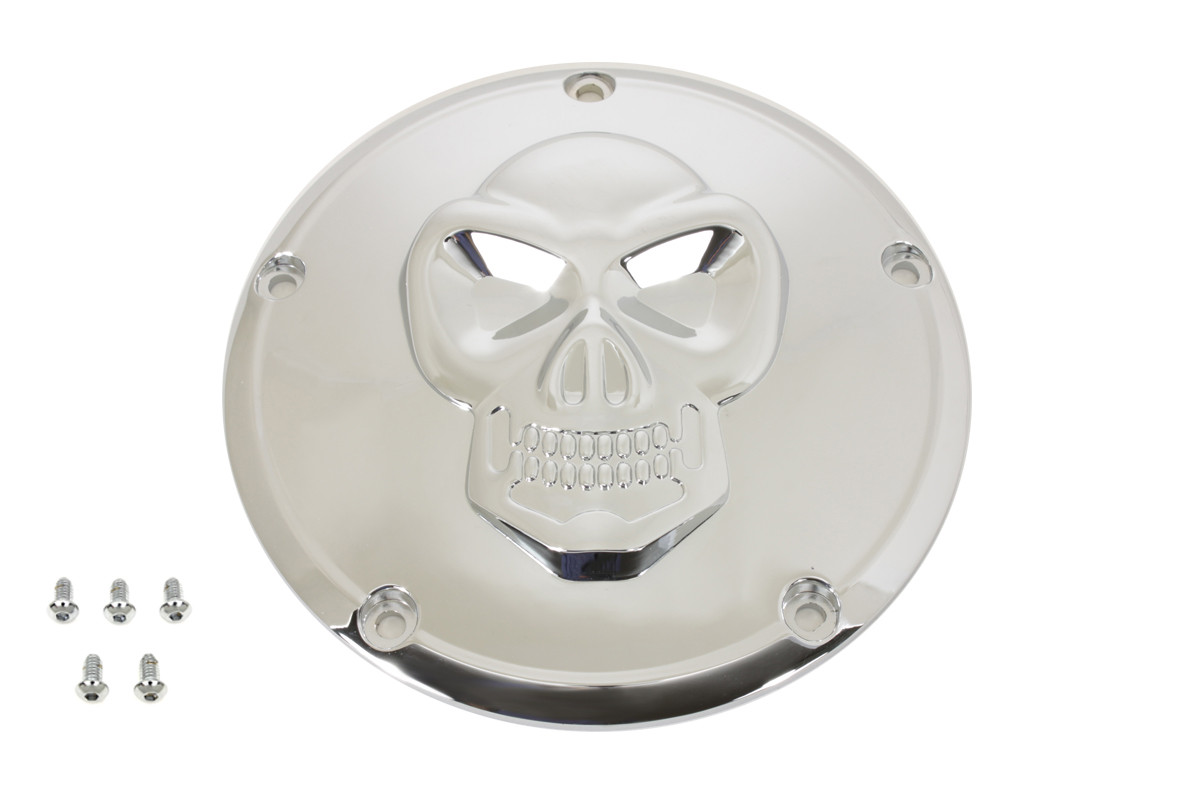 V-Twin - Raised Skull Derby Cover Chrome