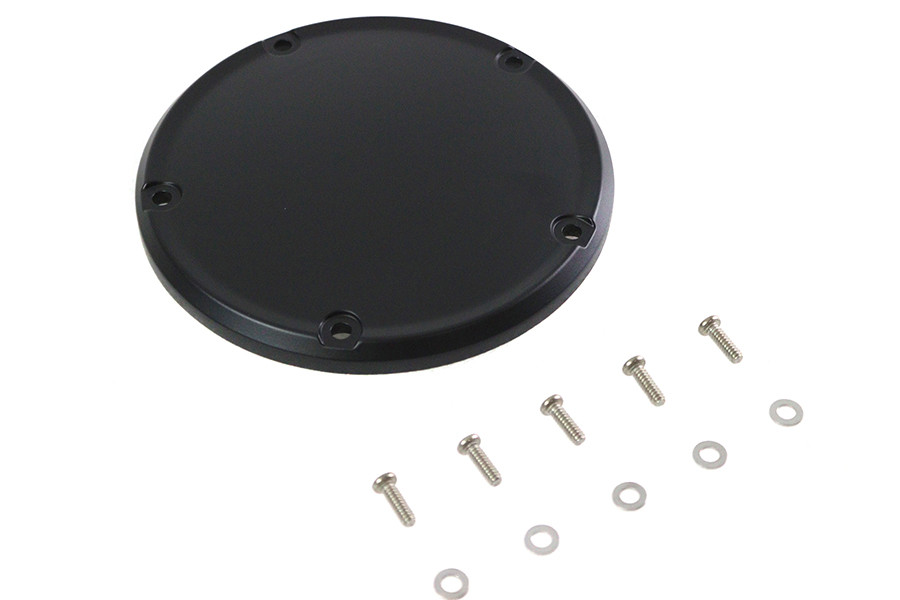 V-Twin #78617F - M8 Flat Black 5-Hole Smooth Derby Cover