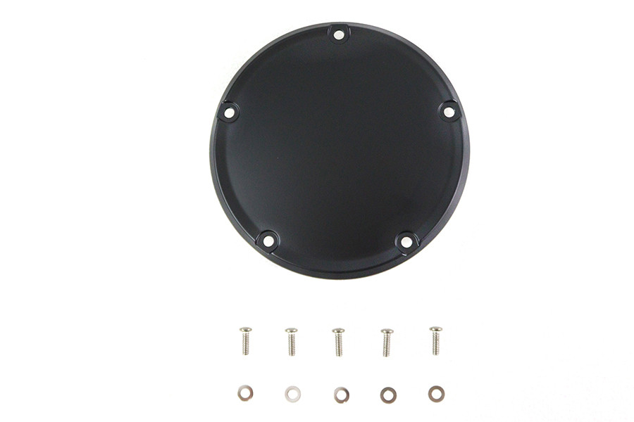 V-Twin #78617F - M8 Flat Black 5-Hole Smooth Derby Cover