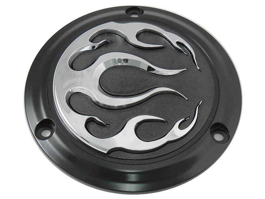V-Twin #77573B - Black 3-Hole Flame Derby Cover