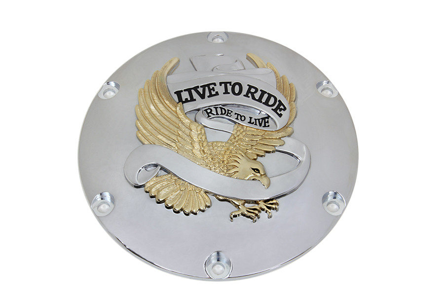 V-Twin #76189GS4 - Eagle Spirit Derby Cover Gold Inlay