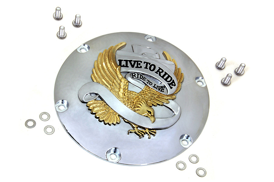 V-Twin #76189GS4 - Eagle Spirit Derby Cover Gold Inlay