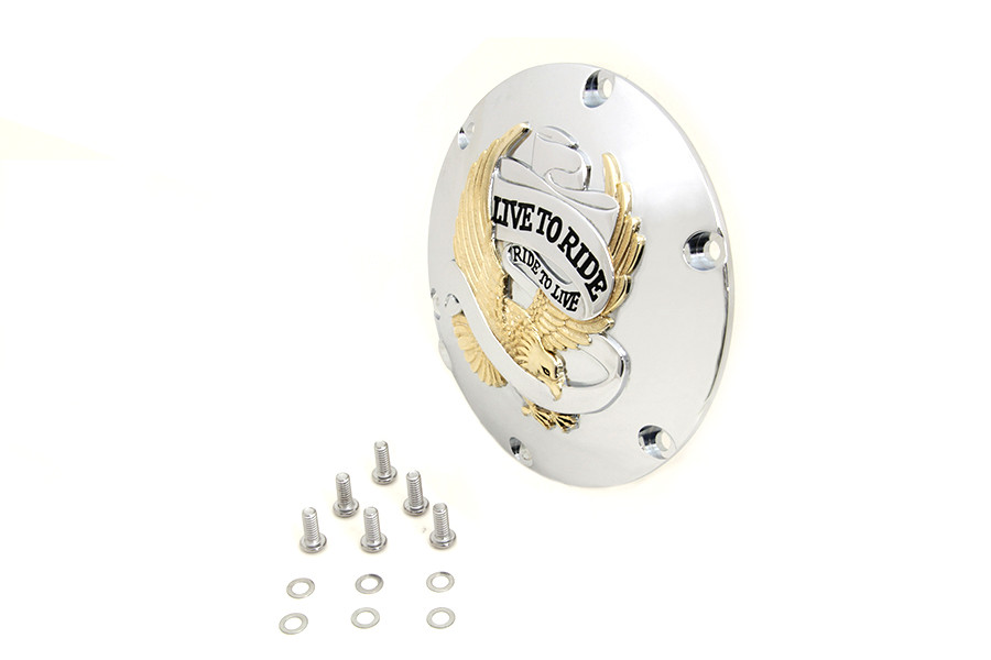 V-Twin #76189GS4 - Eagle Spirit Derby Cover Gold Inlay