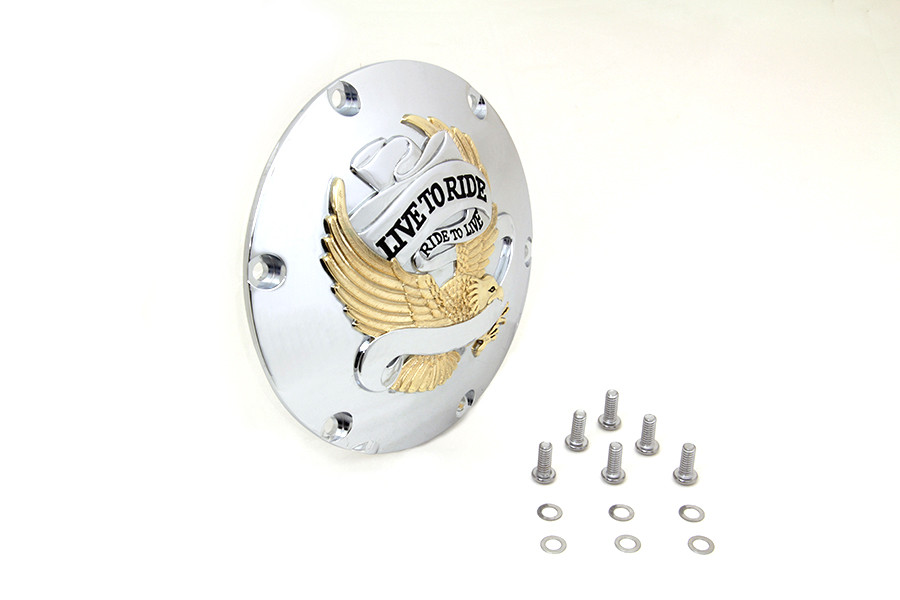 V-Twin #76189GS4 - Eagle Spirit Derby Cover Gold Inlay