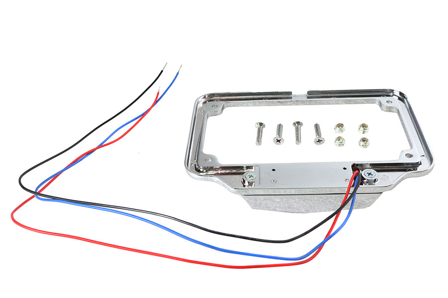 V-Twin #07912 - License Plate Frame Chrome Billet with LED Red Top Lamp