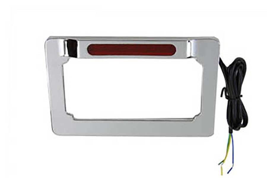 V-Twin #28-6071 - License Plate Frame Chrome Billet with LED Top Lamp