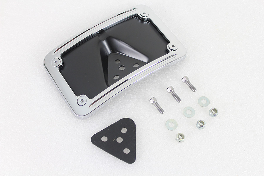 V-Twin #76596 - License Plate Bracket Curved Laydown Style Chrome Billet