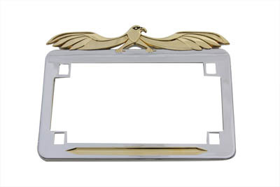 V-Twin #76654G - License Plate Frame Flying Eagle Style Gold Inlay