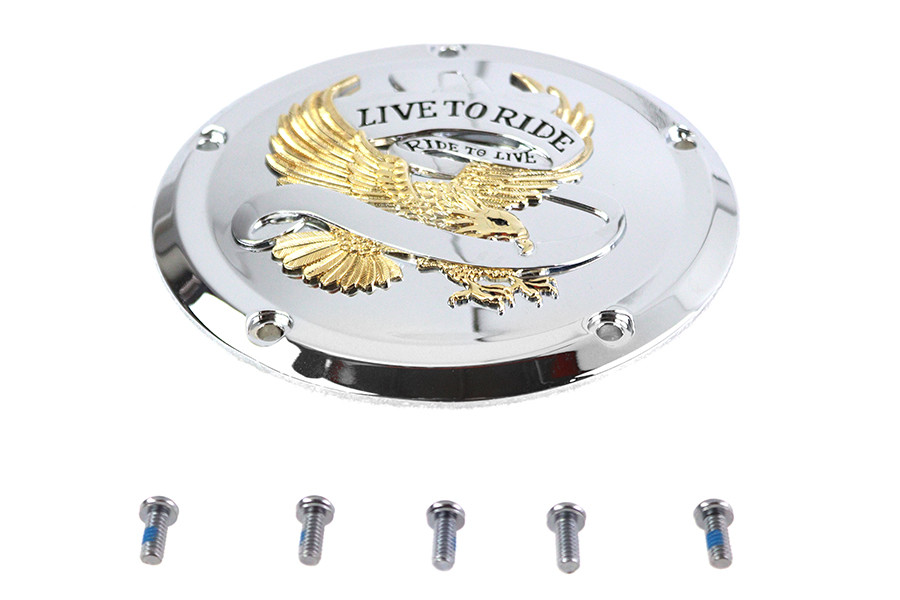 V-Twin #77926G - 5-Hole Derby Cover Gold Inlay