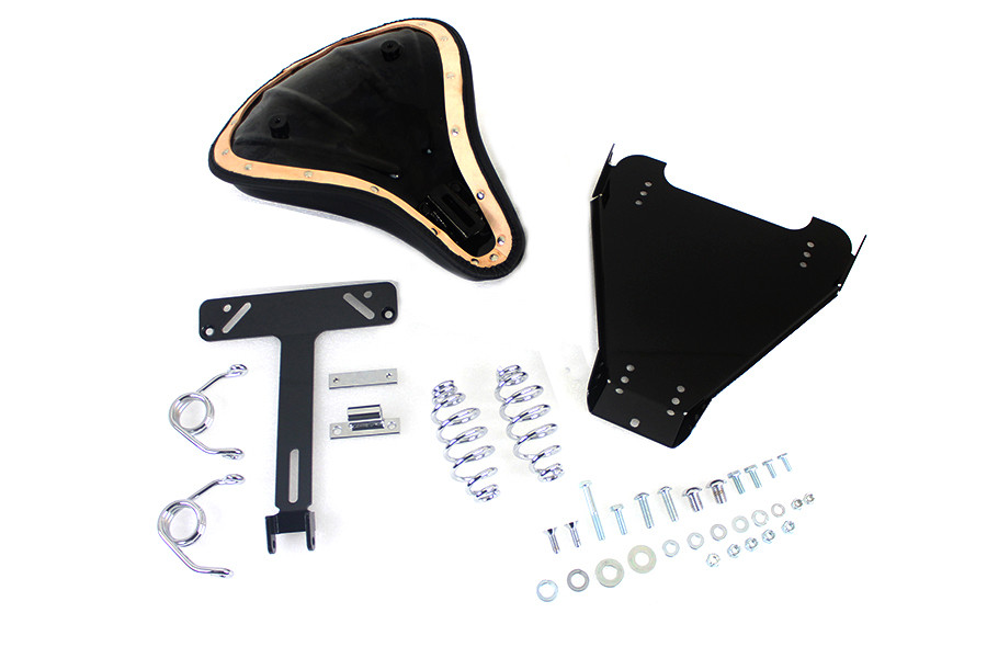 V-Twin - Black Leather Solo Seat With Mount Kit