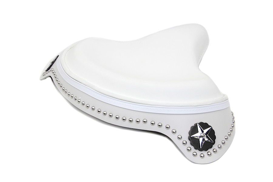 V-Twin - White Leather Solo Seat with Skirt