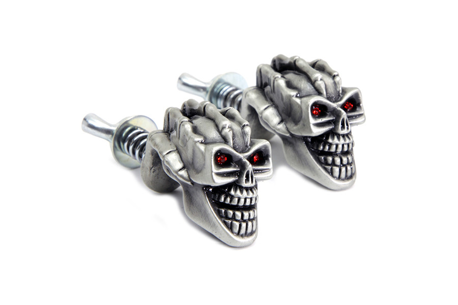 V-Twin #13-1225 - Skull with Skeleton Hand License Plate Topper Set