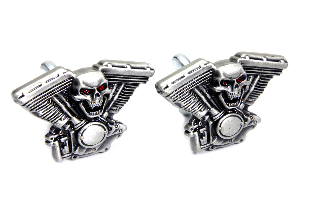V-Twin #13-1227 - Skull on Panhead Engine License Plate Topper Set
