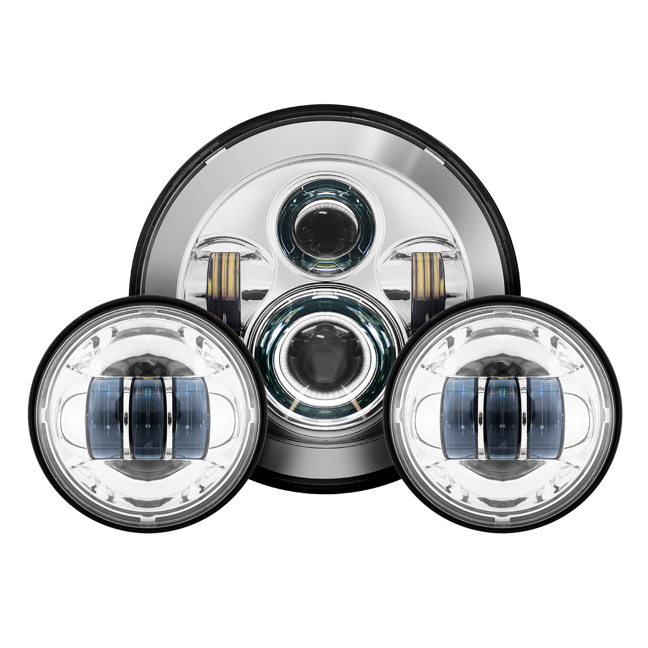 Hogworks 7" Led Chrome Headlight (daymaker Replacement) with Auxiliary Passing Lamps for Harley® Touring & Softail