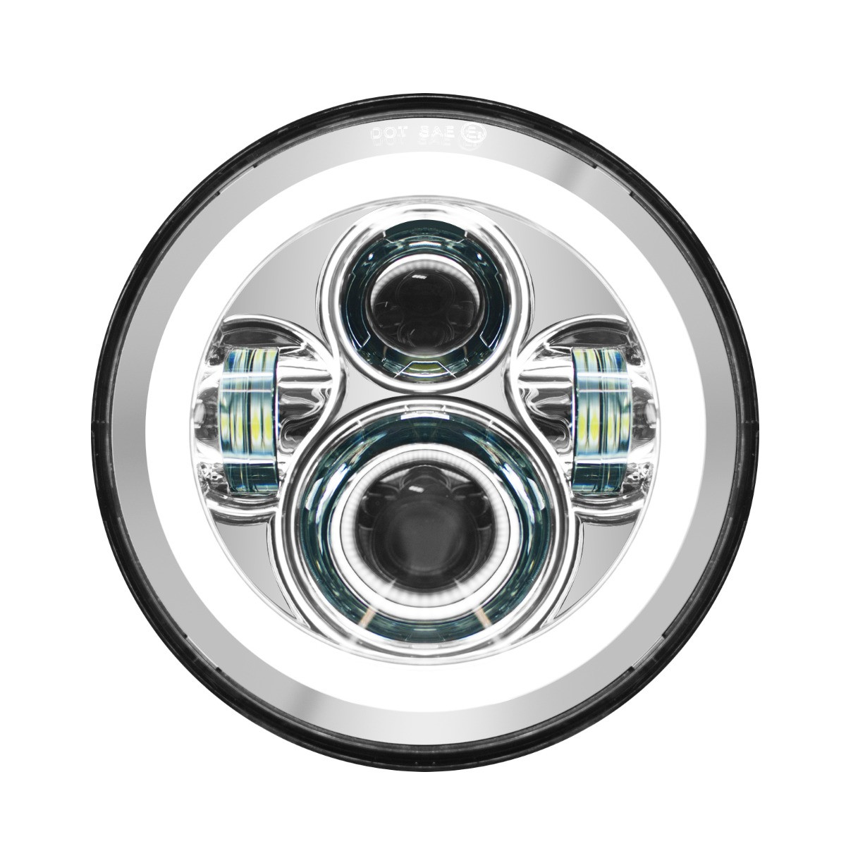Hogworks 7" Led Chrome Halomaker® Headlight w/ Auxiliary Passing Lamps for Indian® Motorcycles