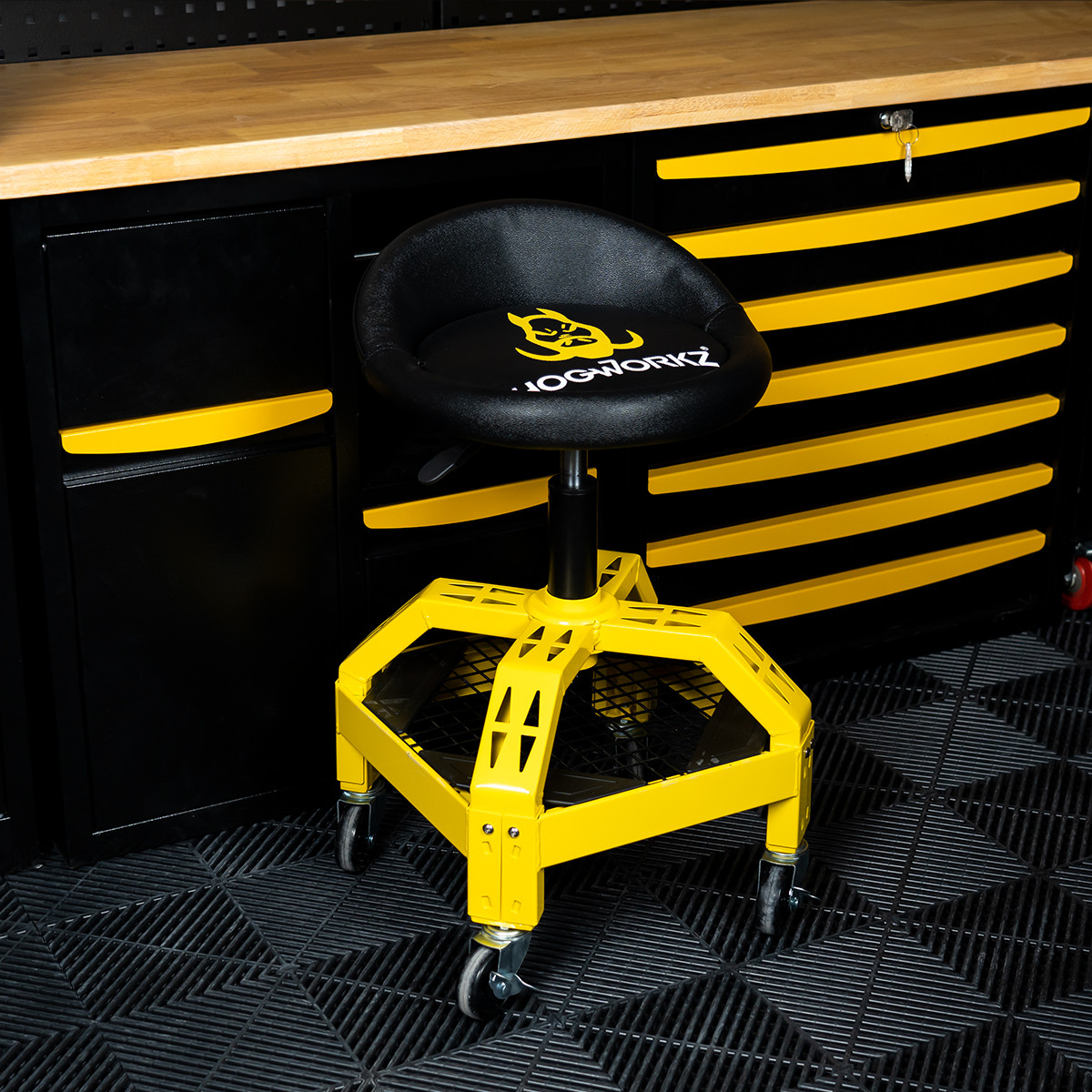 Hogworks Hogworkz® Logo Adjustable Rolling Shop Stool with Casters