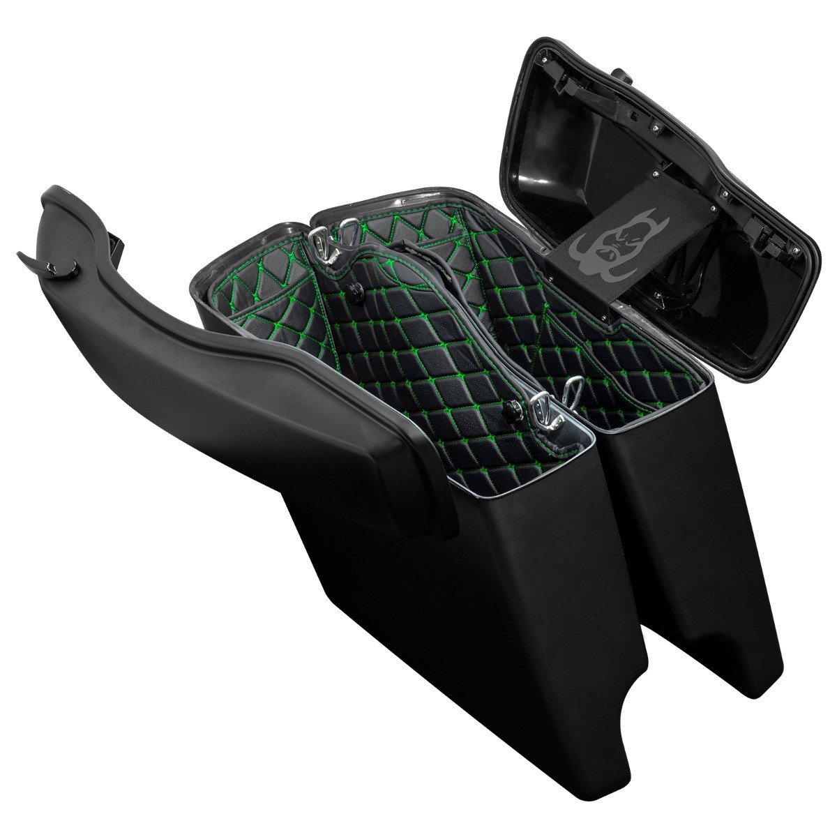 Hogworks Hogworkz® Aftermarket Stretched Saddlebag Liners '14-'25 | Black w/ Green Stitching