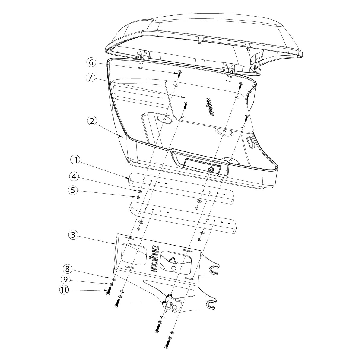 Hogworks Hogworkz® 1"-3" Tour Pack Relocation Kit for Harley® Touring '14-'25