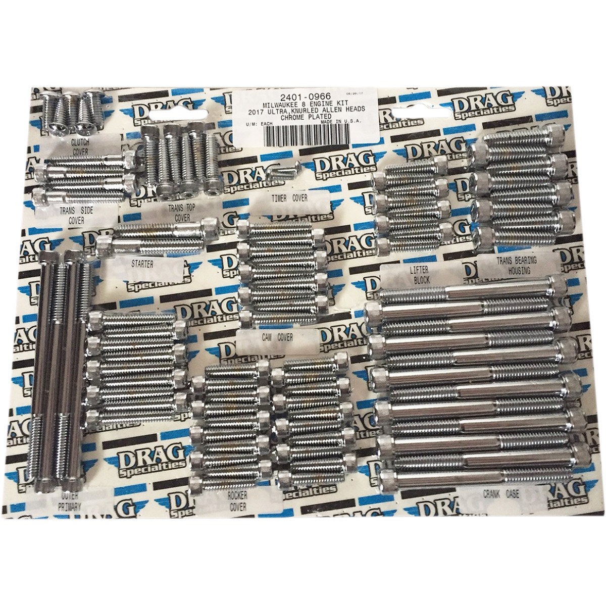 Drag Specialties - Bolt Kit - Engine - Knurled/Socket-Head - Chrome - M8