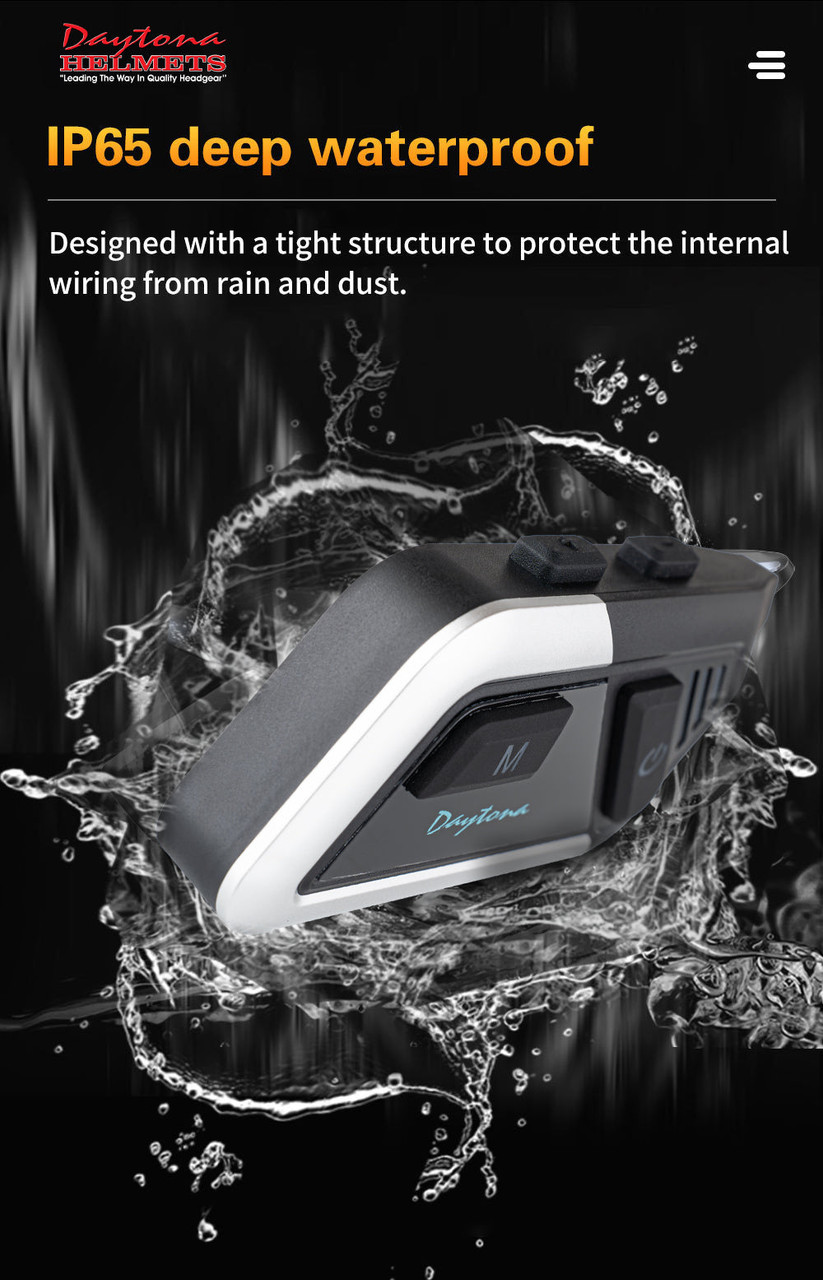 Daytona Helmets Motorcycle Bluetooth Headset - Motorcycle Communication System For All Types of Helmets - Solo