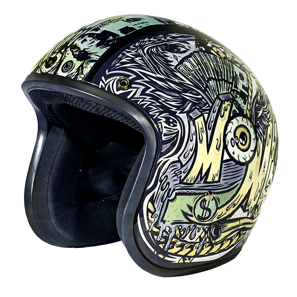Daytona Helmets DOT Approved Daytona Cruiser Open Face Motorcycle Helmet - Men, Women & Youth - With Visor & Graphics - W/ Money