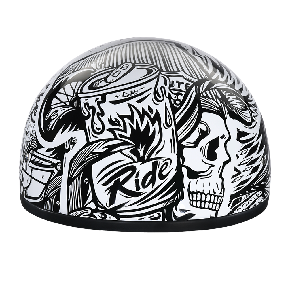 Daytona Helmets DOT Approved Daytona Motorcycle Half Face Helmet - Skull Cap Graphics for Men & Women, Scooters, ATVs, UTVs & Choppers - W/ Live Fast