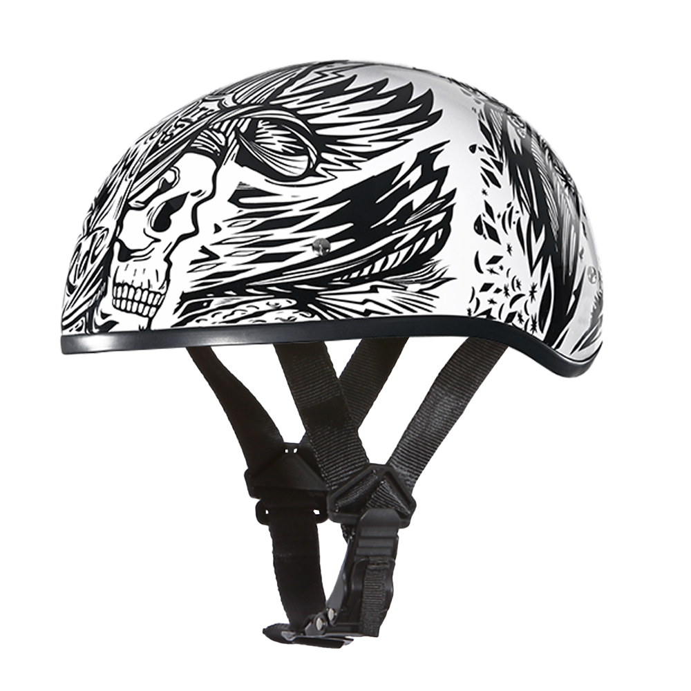 Daytona Helmets DOT Approved Daytona Motorcycle Half Face Helmet - Skull Cap Graphics for Men & Women, Scooters, ATVs, UTVs & Choppers - W/ Live Fast