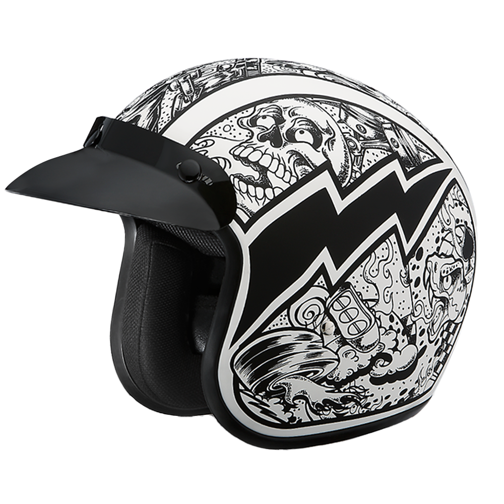 Daytona Helmets DOT Approved Daytona Cruiser Open Face Motorcycle Helmet - Men, Women & Youth - With Visor & Graphics - W/ Graffiti