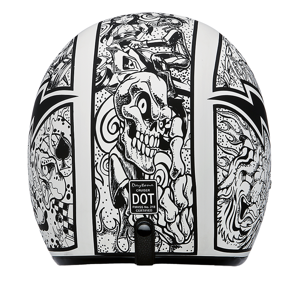 Daytona Helmets DOT Approved Daytona Cruiser Open Face Motorcycle Helmet - Men, Women & Youth - With Visor & Graphics - W/ Graffiti