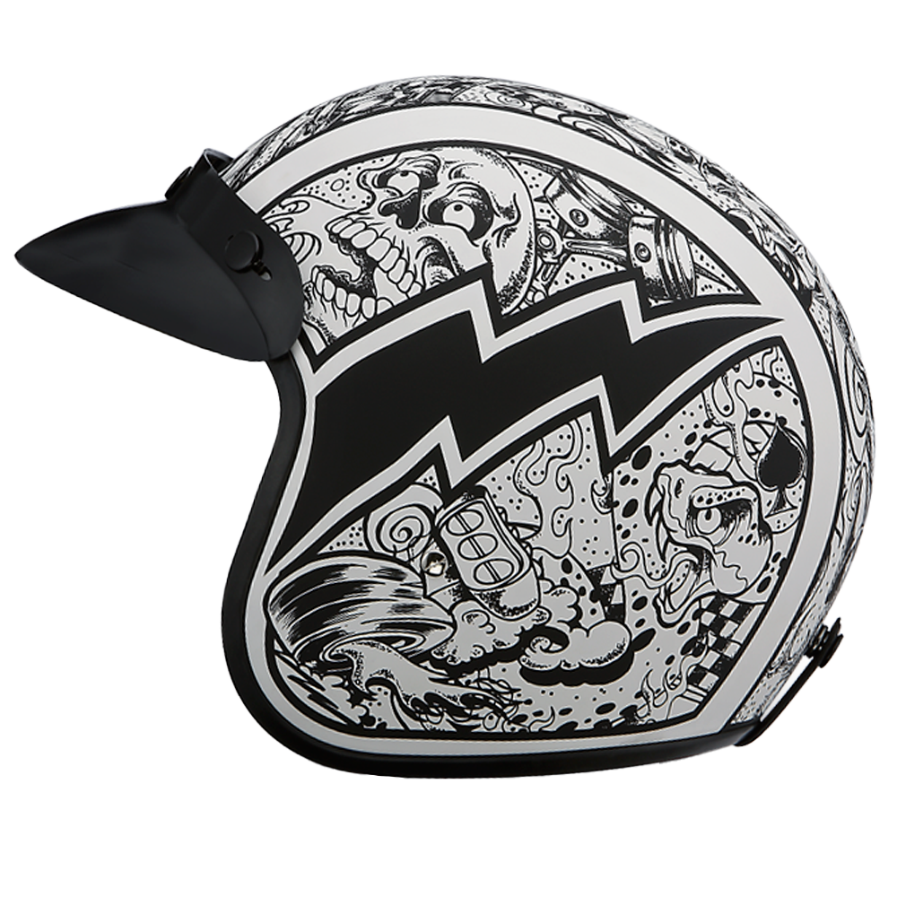 Daytona Helmets DOT Approved Daytona Cruiser Open Face Motorcycle Helmet - Men, Women & Youth - With Visor & Graphics - W/ Graffiti