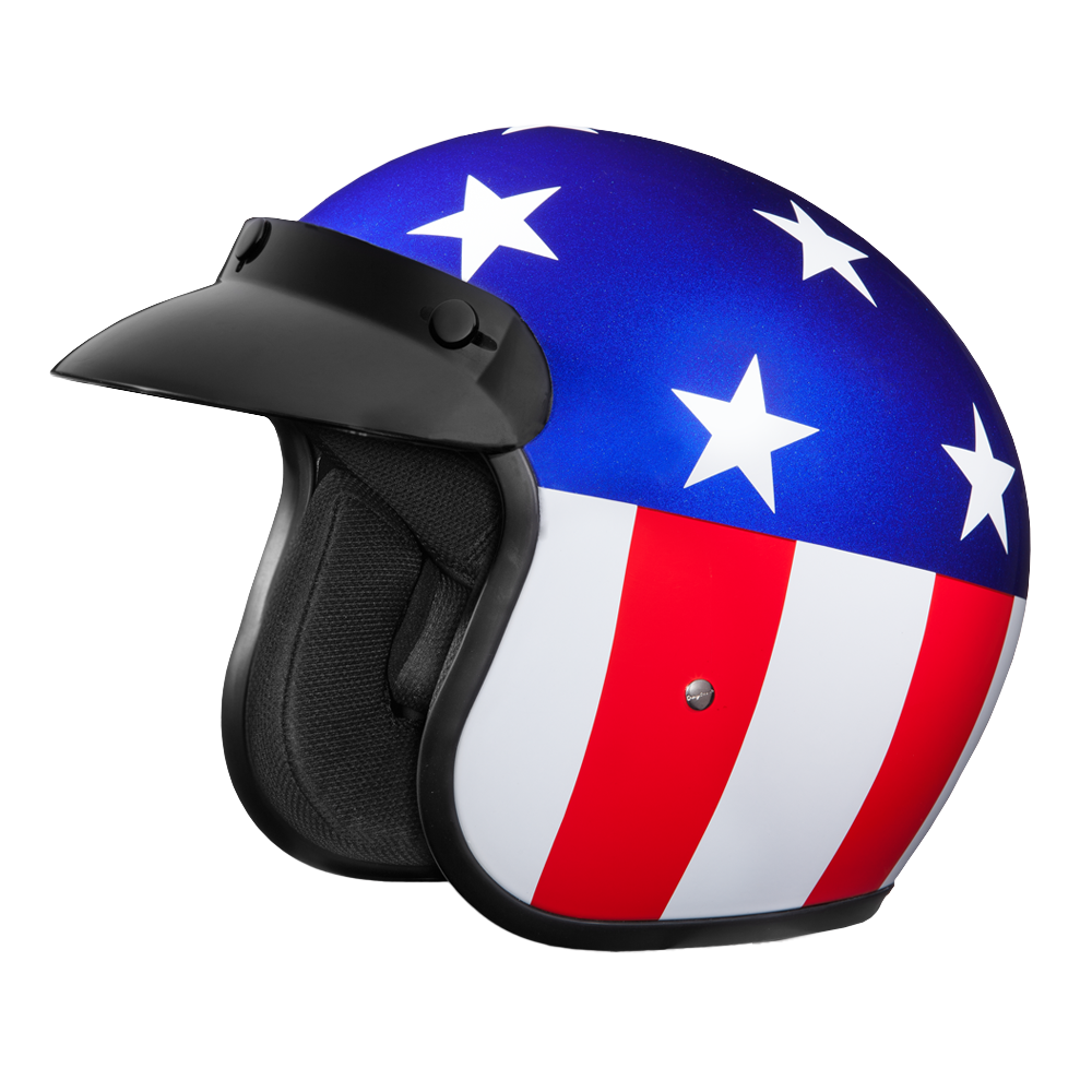 Daytona Helmets DOT Approved Daytona Cruiser Open Face Motorcycle Helmet - Men, Women & Youth - With Visor & Graphics - W/ Captain America