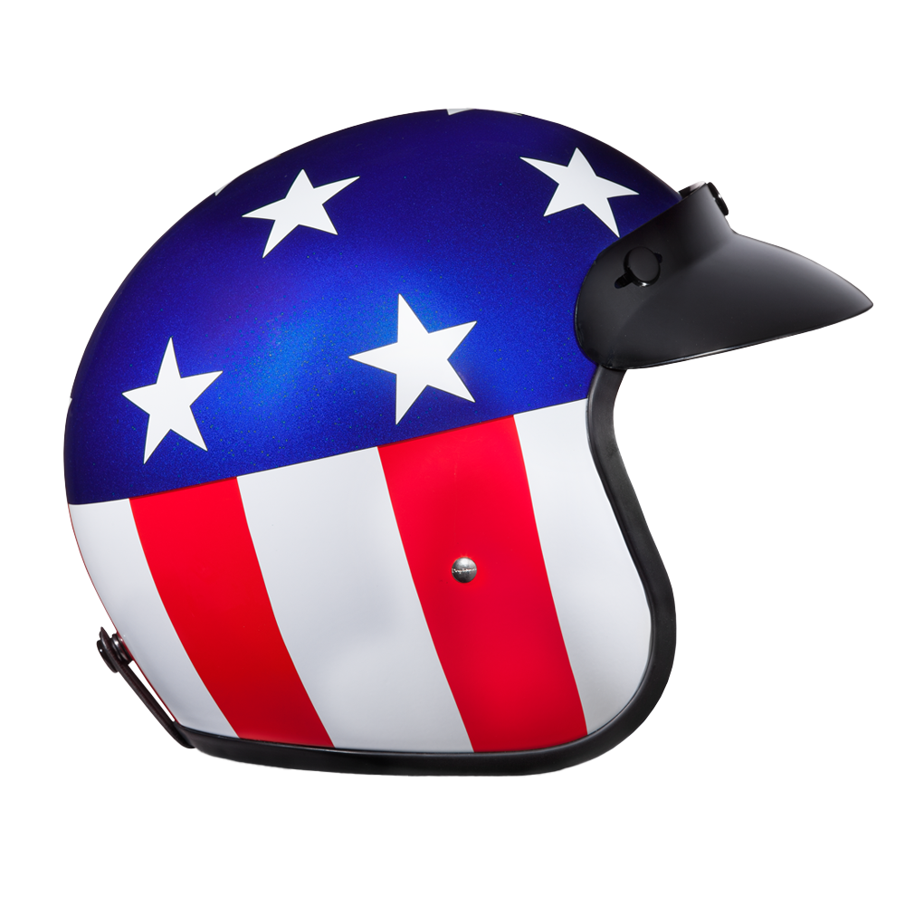 Daytona Helmets DOT Approved Daytona Cruiser Open Face Motorcycle Helmet - Men, Women & Youth - With Visor & Graphics - W/ Captain America
