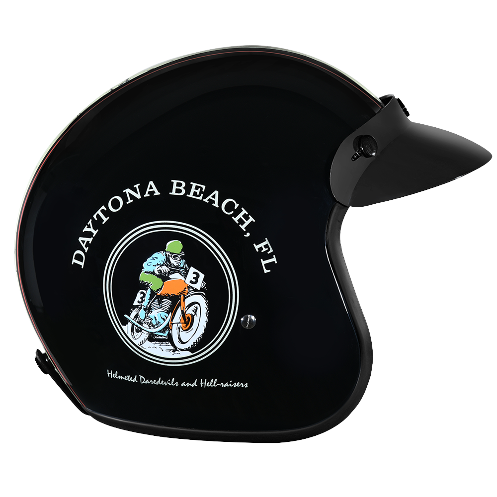 Daytona Helmets DOT Approved Daytona Cruiser Open Face Motorcycle Helmet - Men, Women & Youth - With Visor & Graphics - W/ Daytona 30th