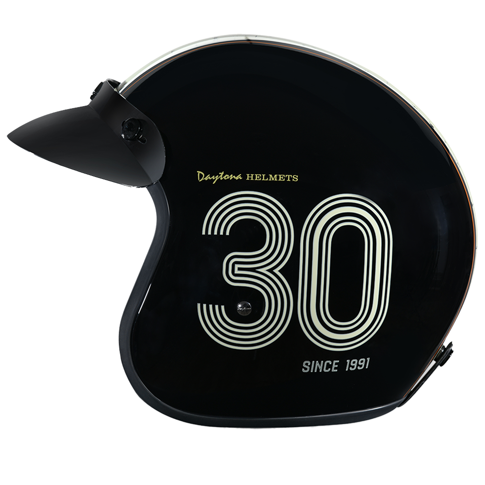 Daytona Helmets DOT Approved Daytona Cruiser Open Face Motorcycle Helmet - Men, Women & Youth - With Visor & Graphics - W/ Daytona 30th