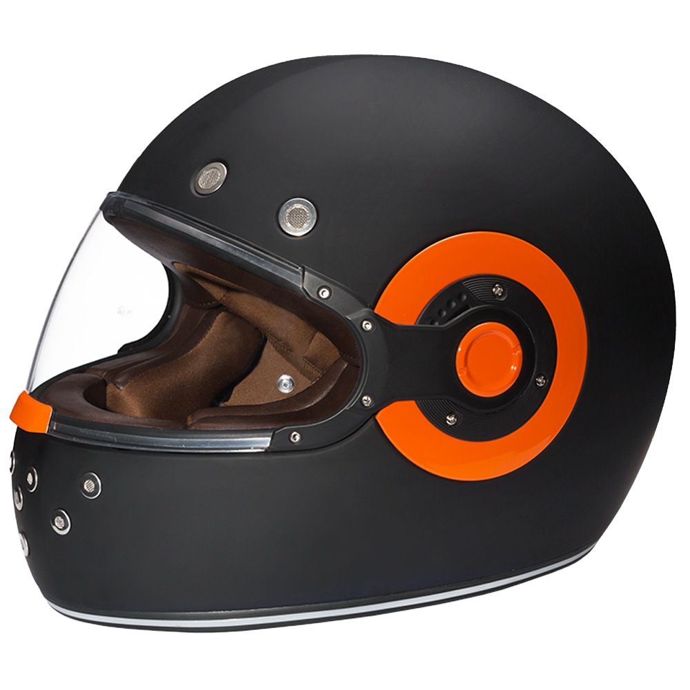 DOT Daytona Retro Full Face Motorcycle Helmet: Vintage Style for Men, Women, & Youth - Dull Black W/ Orange Accents