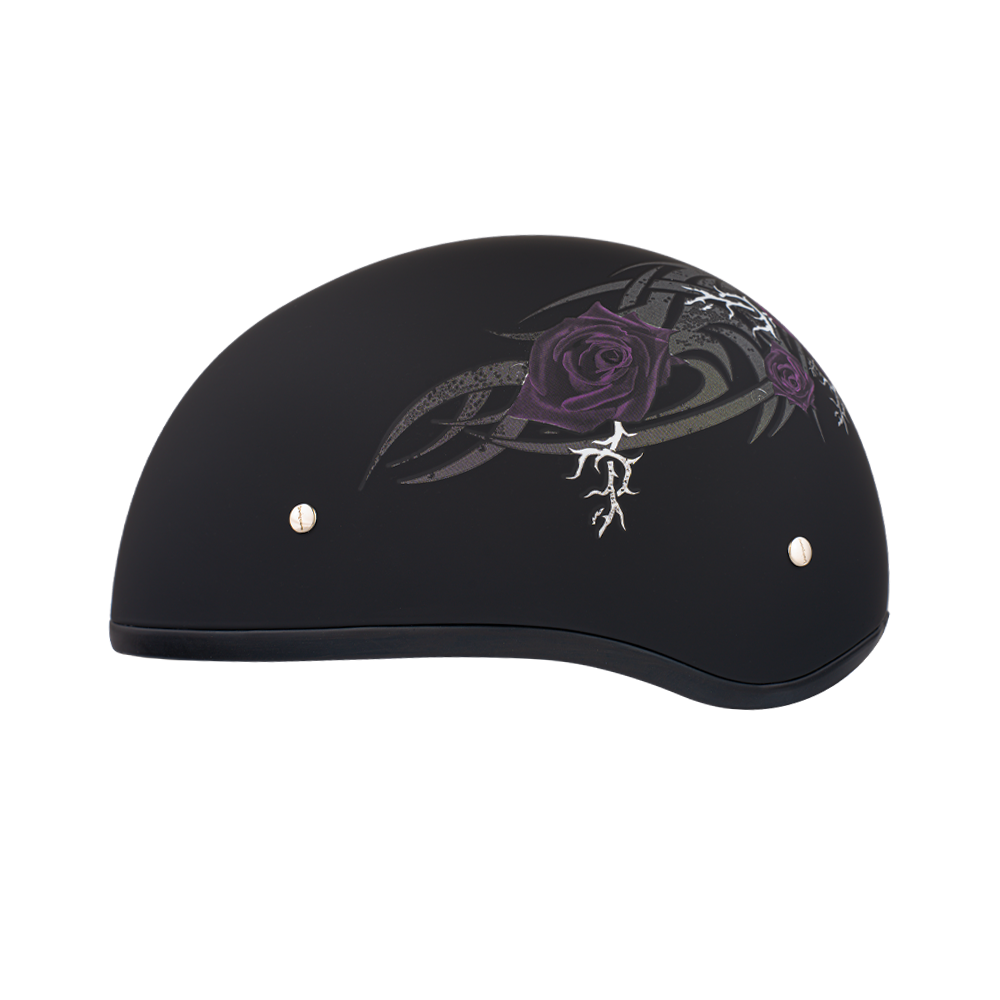 Daytona Helmets DOT Approved Daytona Motorcycle Half Face Helmet - Skull Cap Graphics for Men & Women, Scooters, ATVs, UTVs & Choppers - W/ Purple Rose