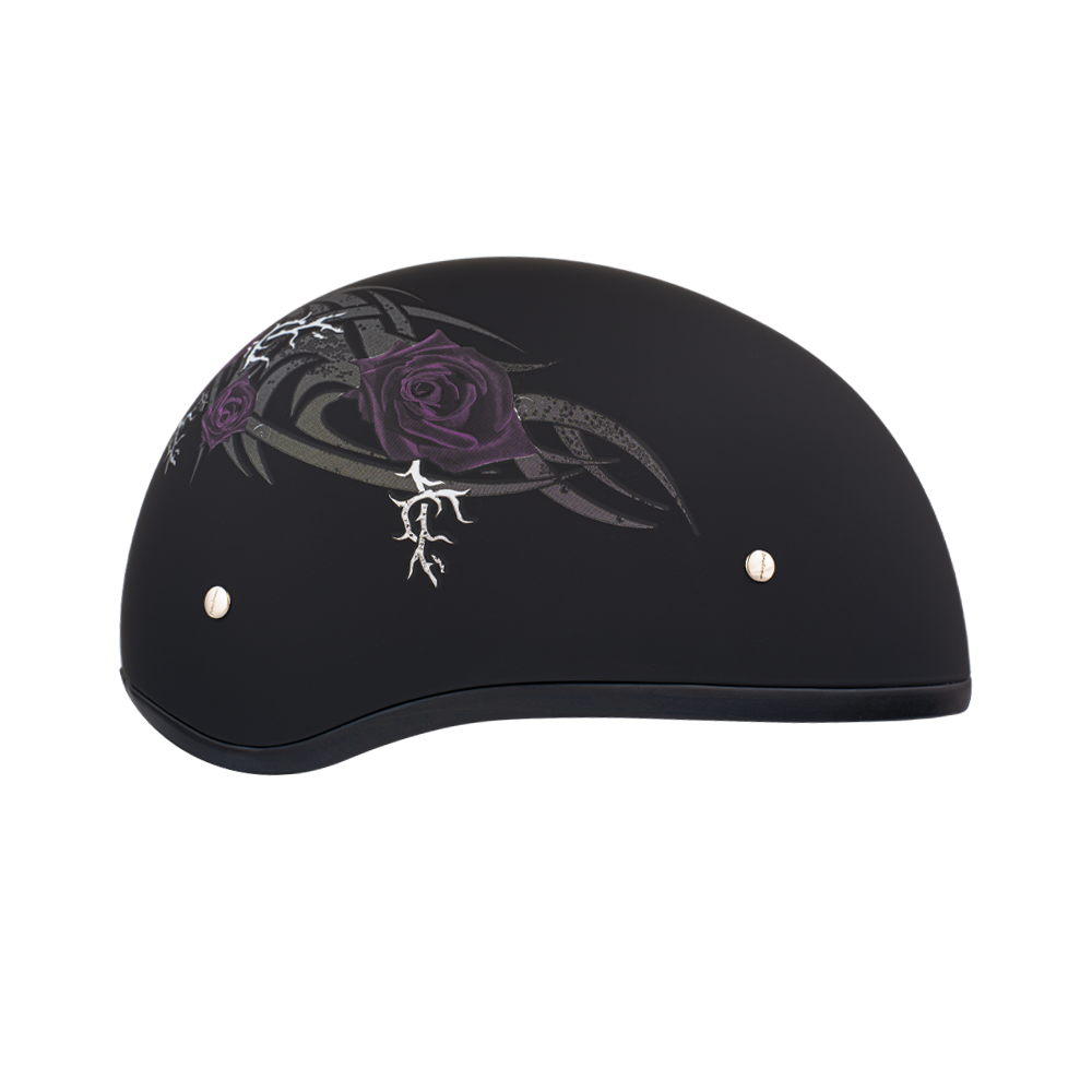 Daytona Helmets DOT Approved Daytona Motorcycle Half Face Helmet - Skull Cap Graphics for Men & Women, Scooters, ATVs, UTVs & Choppers - W/ Purple Rose