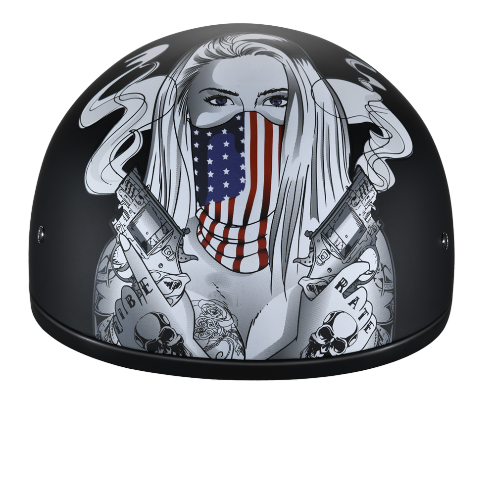 Daytona Helmets DOT Approved Daytona Motorcycle Half Face Helmet - Skull Cap Graphics for Men & Women, Scooters, ATVs, UTVs & Choppers - W/ Make 'Em Pay