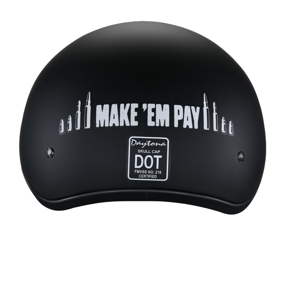 Daytona Helmets DOT Approved Daytona Motorcycle Half Face Helmet - Skull Cap Graphics for Men & Women, Scooters, ATVs, UTVs & Choppers - W/ Make 'Em Pay