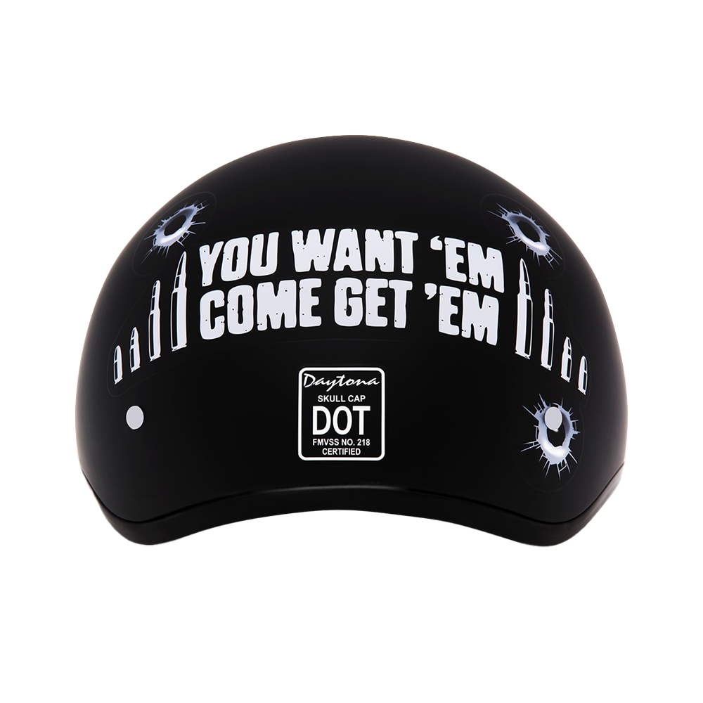 Daytona Helmets DOT Approved Daytona Motorcycle Half Face Helmet - Skull Cap Graphics for Men & Women, Scooters, ATVs, UTVs & Choppers - W/ Come Get 'Em