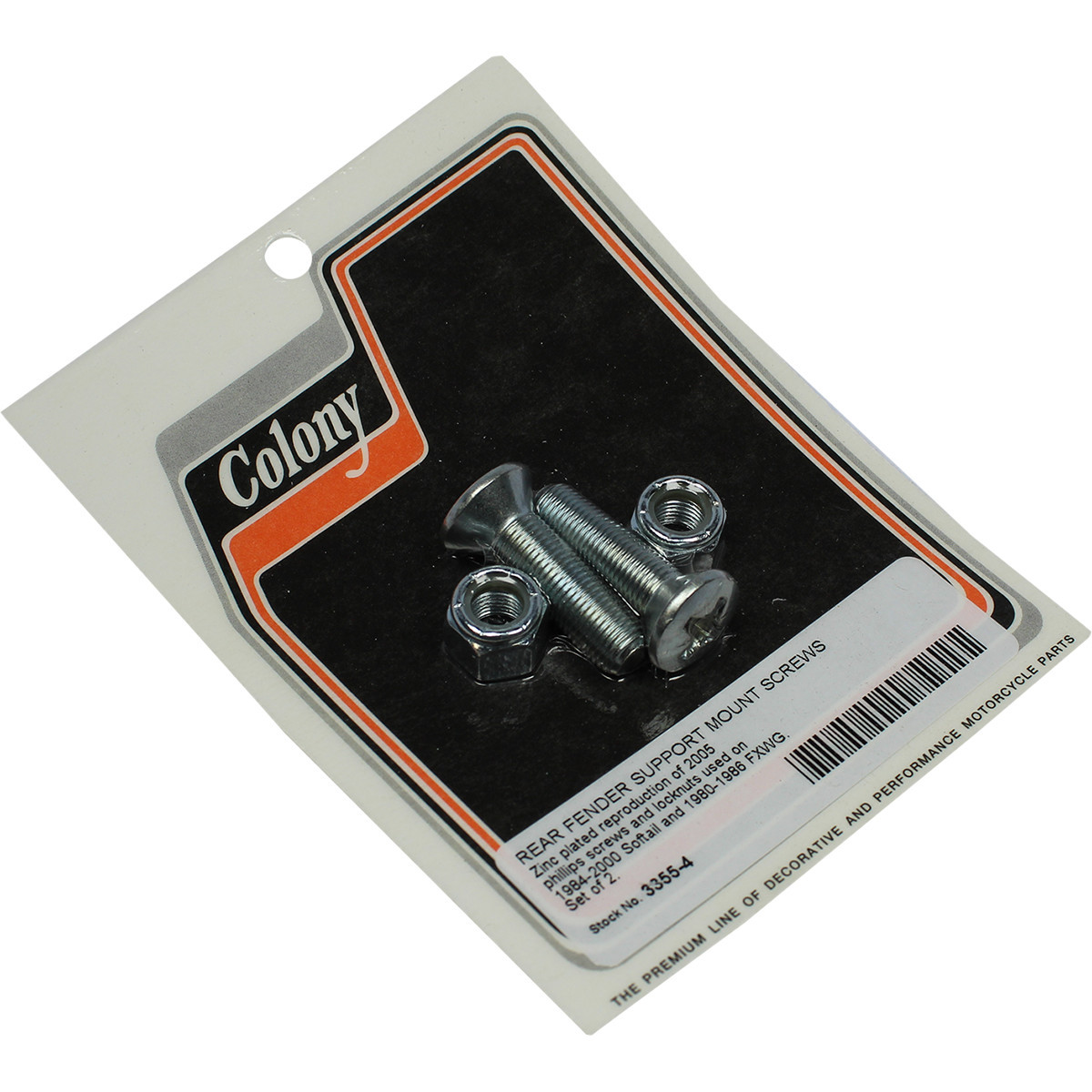 Colony #3355-4 - Mounting Screws/Nuts - Rear Fender Support - Zinc - Set